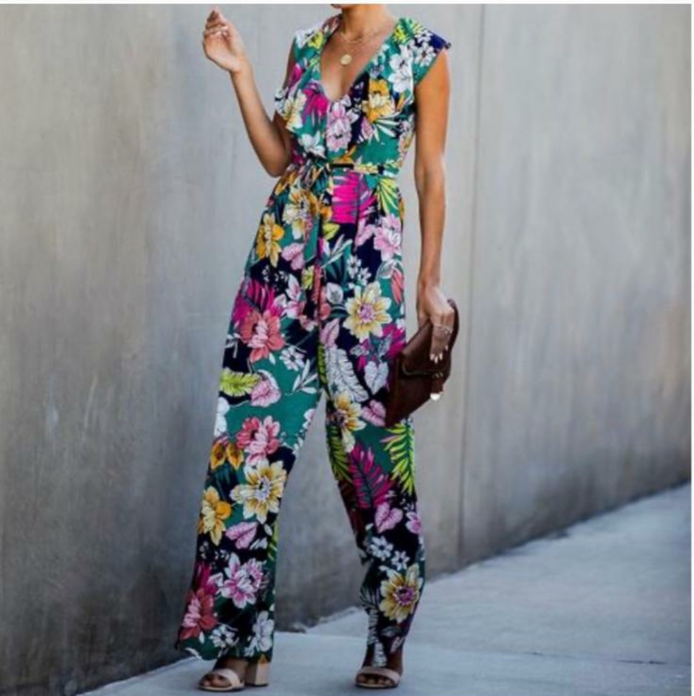 NWOT VICI Jordyn Floral Ruffle Tie Jumpsuit - Picture 2 of 6